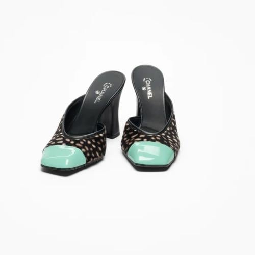 chanel suede doted mules