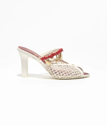 chanel coco beach mules with coral strap