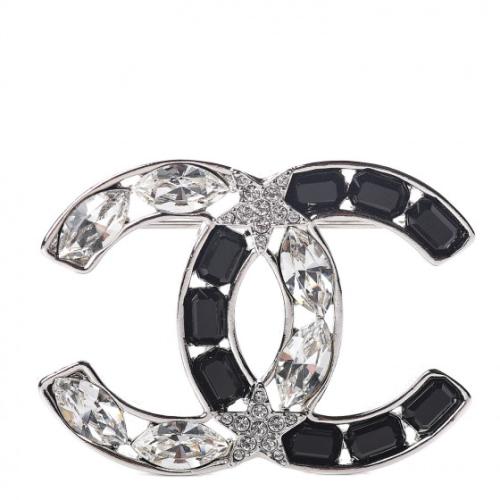 Marquise Crystal Star CC Brooch Silver Black