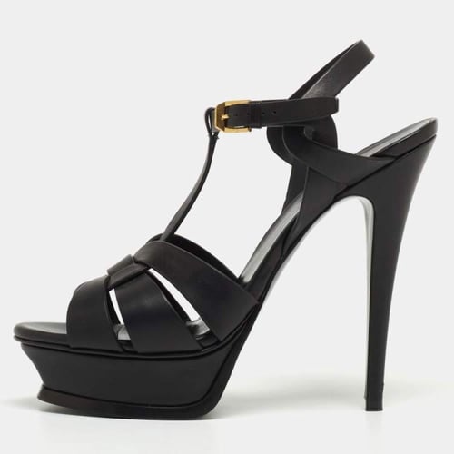 Saint Laurent Paris Black Leather Tribute Platform...