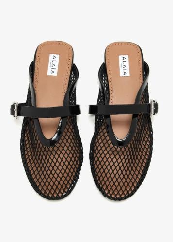alaia Fishnet Leather ballet mule