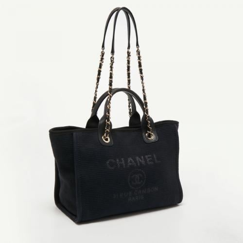 Chanel Black Canvas Deauville Tote 33cm