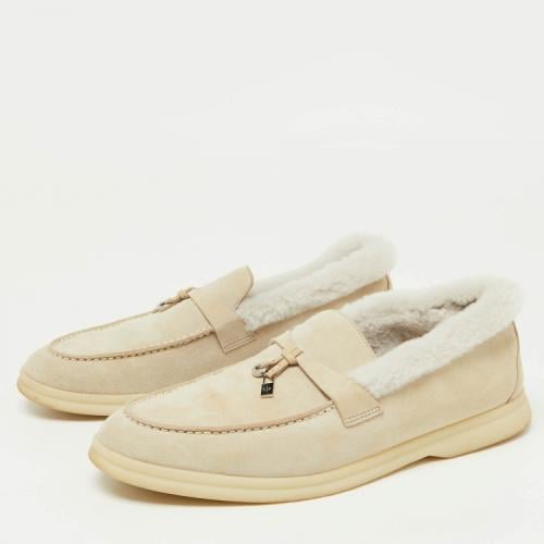 Beige Suede and Shearling Fur Summer Charms Walk L...