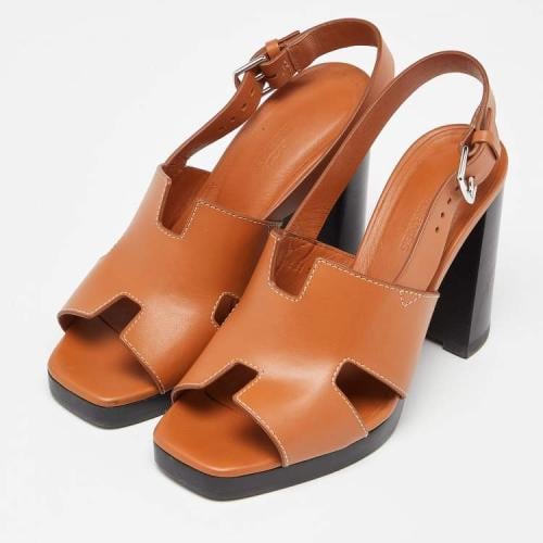 Hermès Tan Leather Elbe Sandals