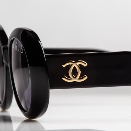 Chanel Black Gradient 5404Q Leather Oval Sunglasse...