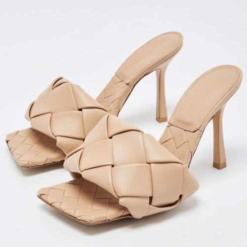 Bottega Veneta Beige Intrecciato Leather Lido Slid...