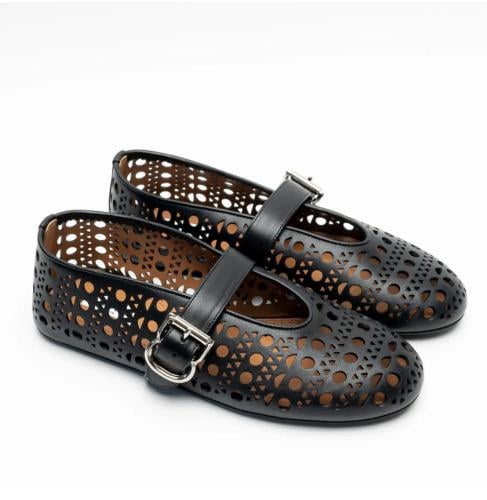 alaia fishnet leather ballet flat