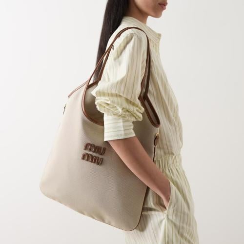 Miu Miu Beige/brandy Ivy Canvas And Leather Bag