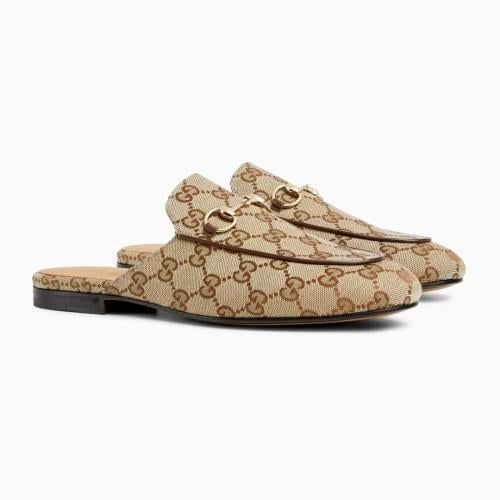 Gucci Beige/Brown GG Canvas Princetown Flat Mules