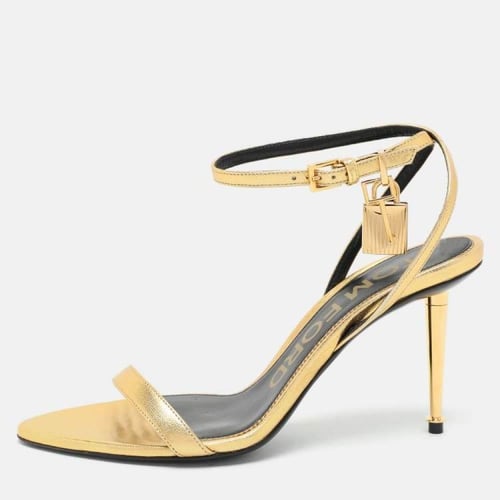 Tom Ford Gold Leather Padlock Ankle Strap Sandals
