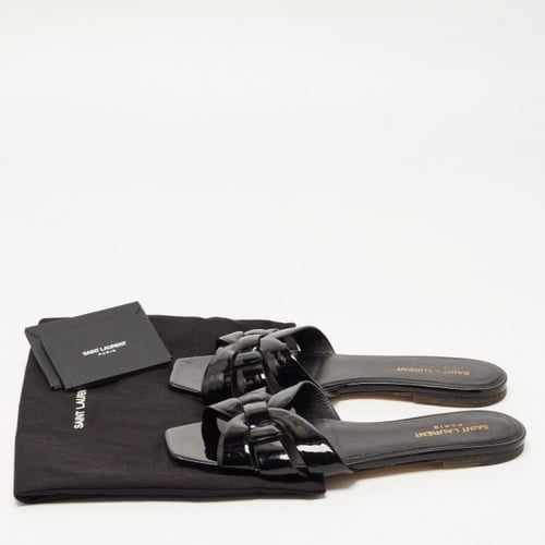Saint Laurent Black Patent Leather Tribute Flat Sl...