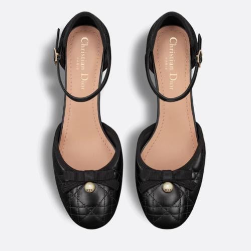 Women Ballet Pump Black Quilted Cannage Calfskin