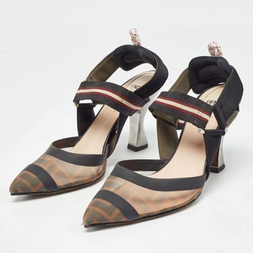 FeSh11 Fendi Black FF Motif Tech Mesh And Leather...