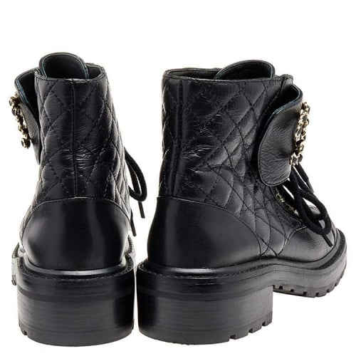 ChSh18 -CHANEL Shiny Lambskin Quilted Lace Up Comb...