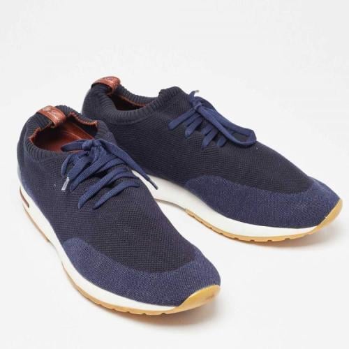 Blue Knit Fabric and Leather 360 Flexy Walk Sneake...