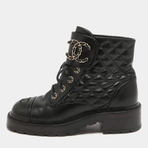 Chanel Black Quilted Leather CC Cap Toe Chain Link...
