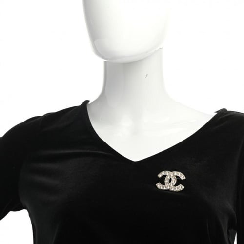 Crystal Textured CC Brooch Light Gold