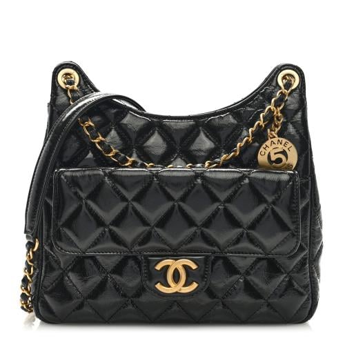 ChBa14 Chanel Hobo Bag Shiny Crumpled Calfskin