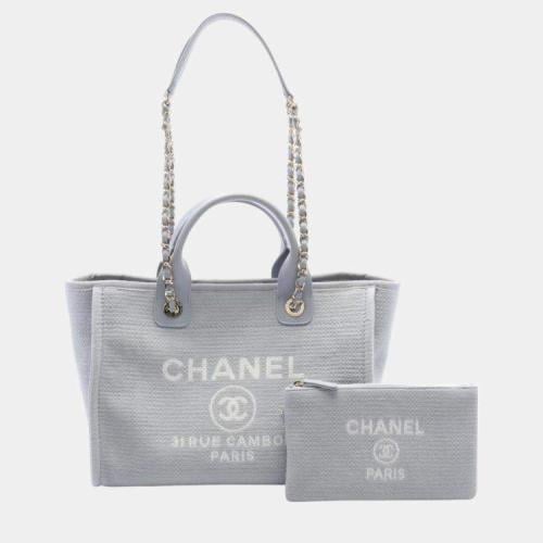 Chanel Canvas Leather Blue Deauville Small Tote Ba...