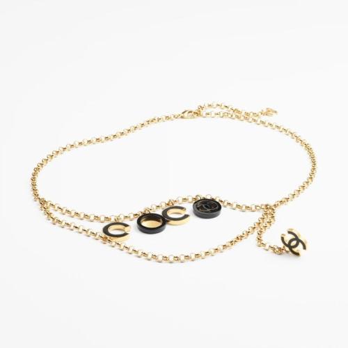 Gold Tone Enamel CC Charm Chain Belt
