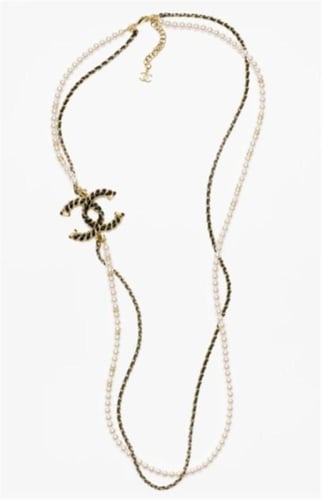 ChNec1 Metal, Lambskin, Calfskin, Glass Pearls & S...