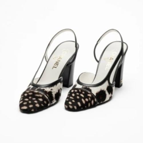 Chanel deer print Cap Toe Slingback pumps