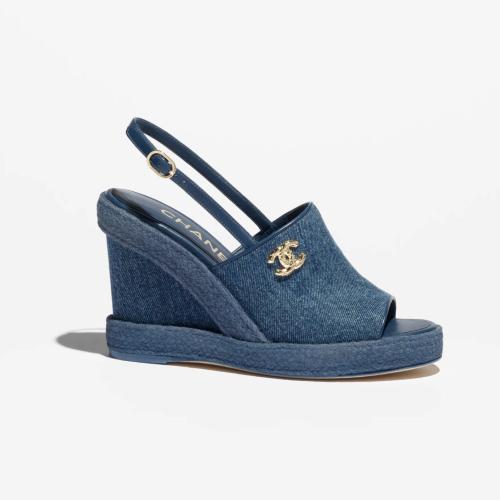 chanel washed out denim blue wedge sandals