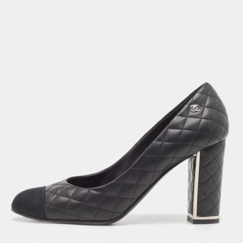 Chanel Black Quilted Leather and Grosgrain CC Cap...