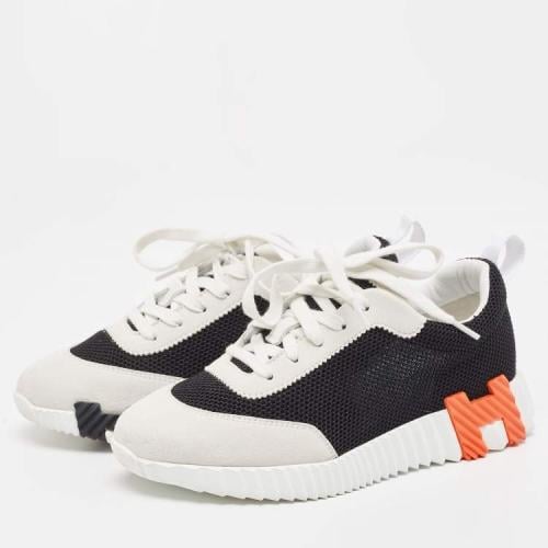 Hermes Grey/Black Suede and Mesh Bouncing Sneakers