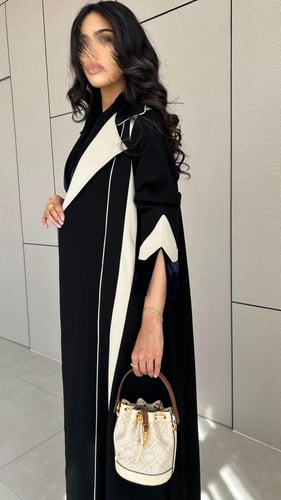 عباية كريب اسود مع بيج مع مخمل كحلي