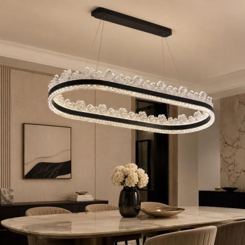ثريا مودرن بيضاوية LED ذكية بتصميم حلقي فاخر (لون...