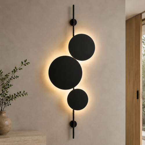 إضاءة جدارية مودرن بتصميم ثلاث دوائر هندسية - طول...
