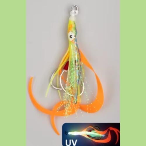 Assist Hooks With Silicone Squid Skirts Luminous G...