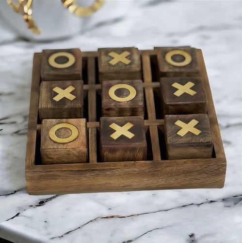 اللعبة اللوحية OXO قطع خشبية بألوان ذهبية ، بحجم 2...