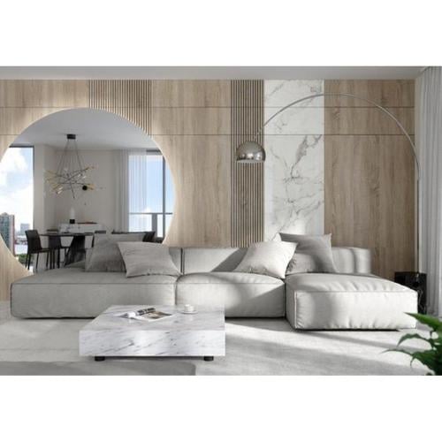 كنبة زاوية خشب سويدي وكتان - رمادي