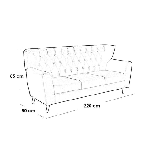 كنبة ثلاث مقاعد مخمل وخشب سويدى - أزرق
