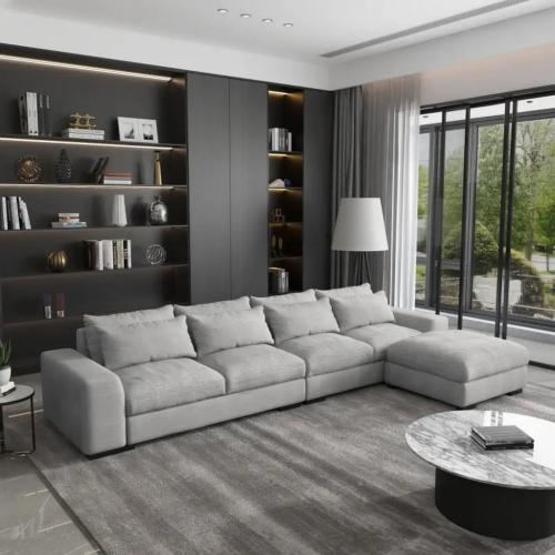 كنبة زاوية خشب سويدي و كتان - رمادي