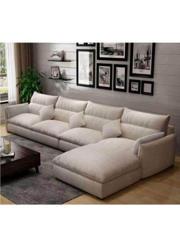 كنبة زاوية بمقاس 85x180x300x80 سم من الكتان - بيج