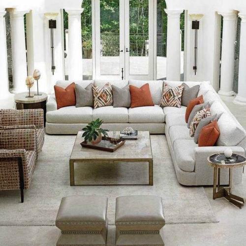 كنبة زاوية خشب سويدي و شانيل - رمادي