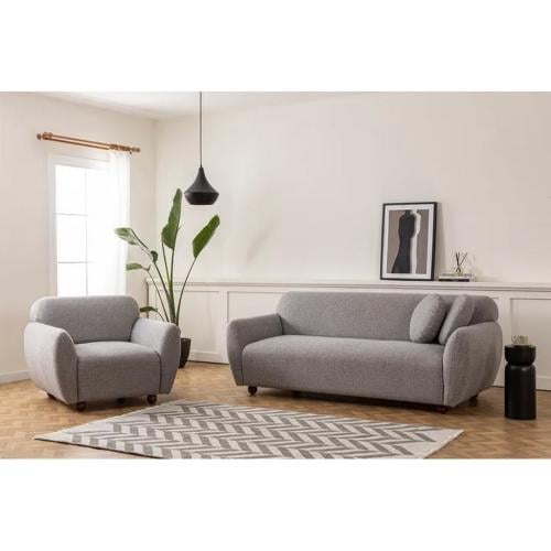 طقم غرفة معيشة قطعتين خشب سويدي و شانيل - رمادي