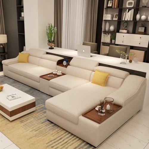 كنبة زاوية خشب سويدي و كتان - بيج