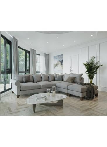 كنبة زاوية خشب سويدي و كتان - رمادي