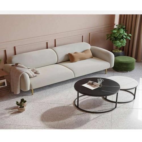 كنبة 3 مقاعد مخمل ومعدن وخشب سويدي - بيج