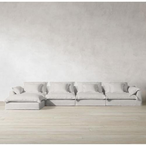 كنبة زاوية خشب سويدي و كتان - بيج