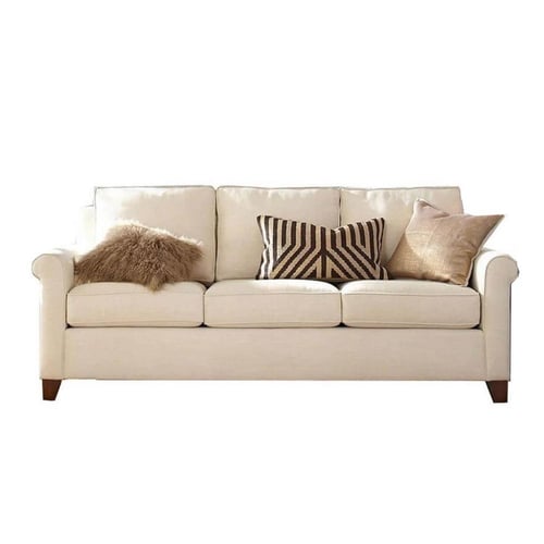 كنبة 3 مقاعد خشب طبيعي و كتان - اوف وايت