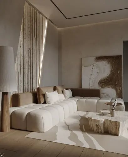 كنبه ركنه خشب طبيعي ابيض و بني