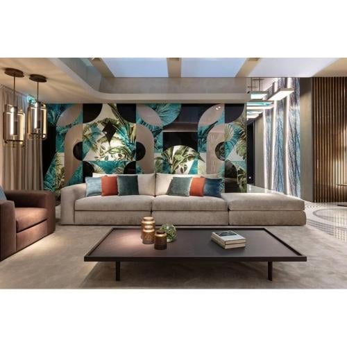 كنبة بأربعة مقاعد خشب سويدي و مخمل - رمادي