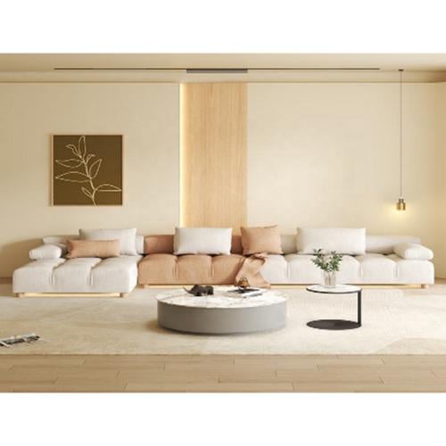 كنبة زاوية خشب سويدي وقماش كتان - اوف وايت وبني