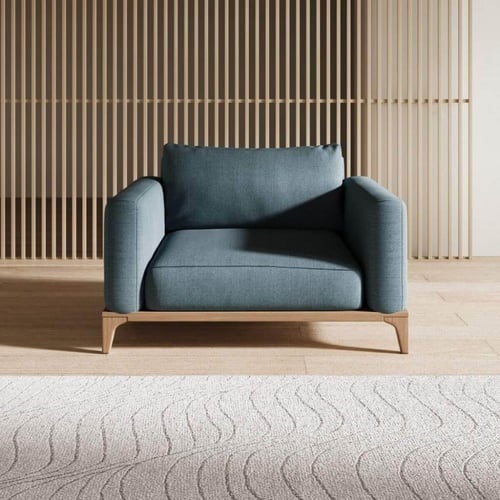 طقم غرفة معيشة قطعتين خشب سويدي و كتان - ازرق- من...