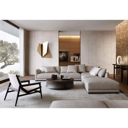 كنبة زاوية - كتان - رمادي - 90×250×250×70 سم